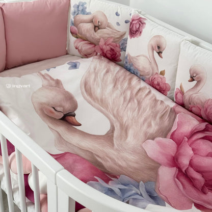 Bettwäsche-Set „Schwäne in Pfingstrosen“