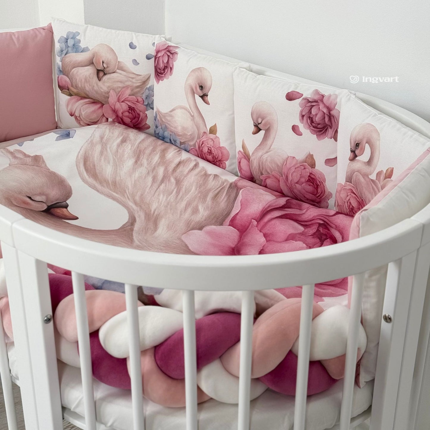Bettwäsche-Set „Schwäne in Pfingstrosen“