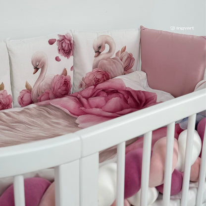 Bettwäsche-Set „Schwäne in Pfingstrosen“