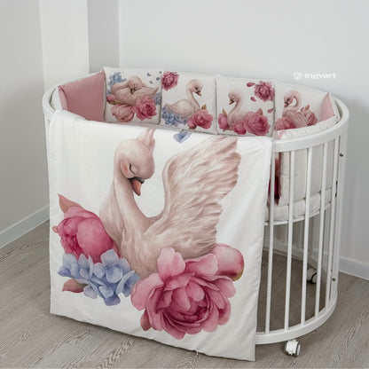 Bettwäsche-Set „Schwäne in Pfingstrosen“