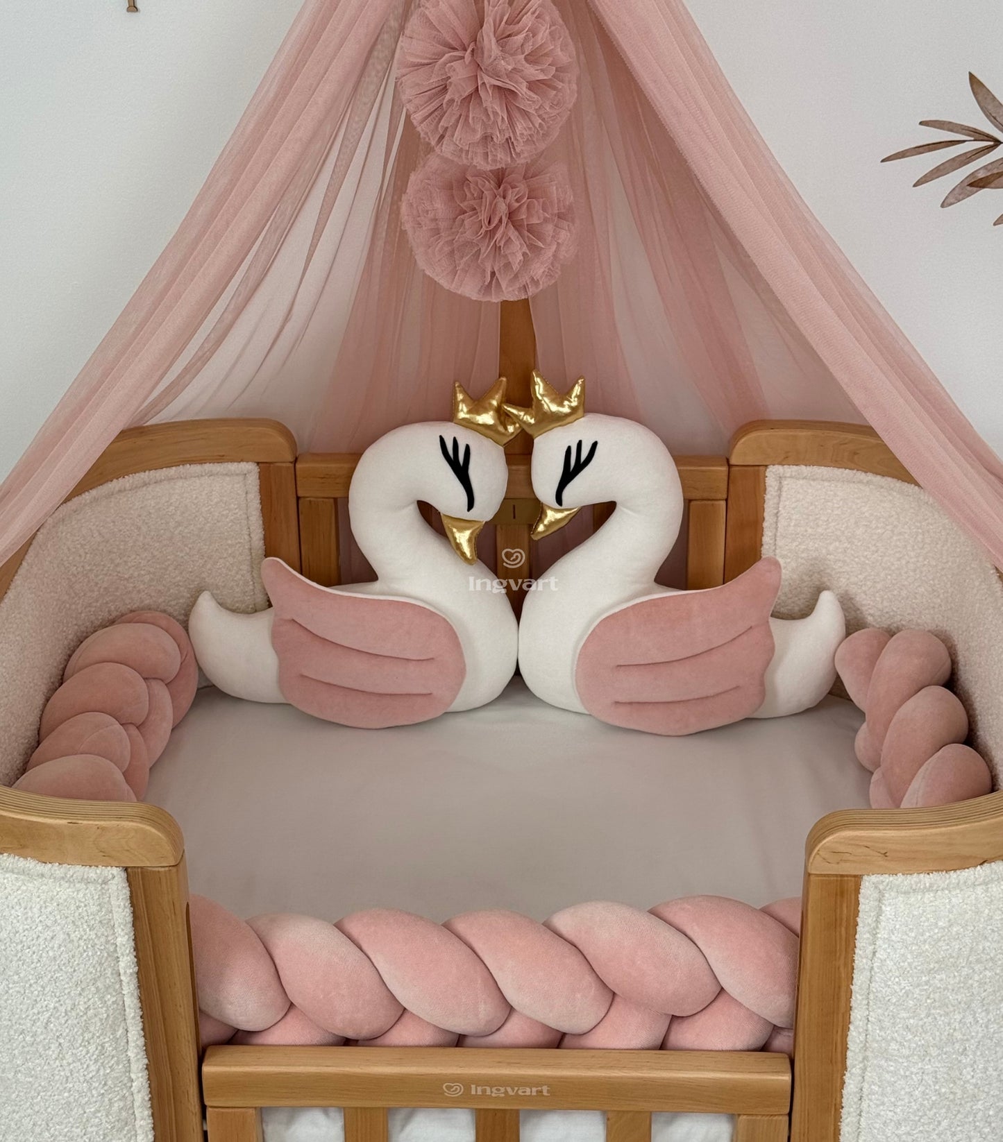 Bettwäsche-Set „Schwäne und Schmetterlinge“ Puder