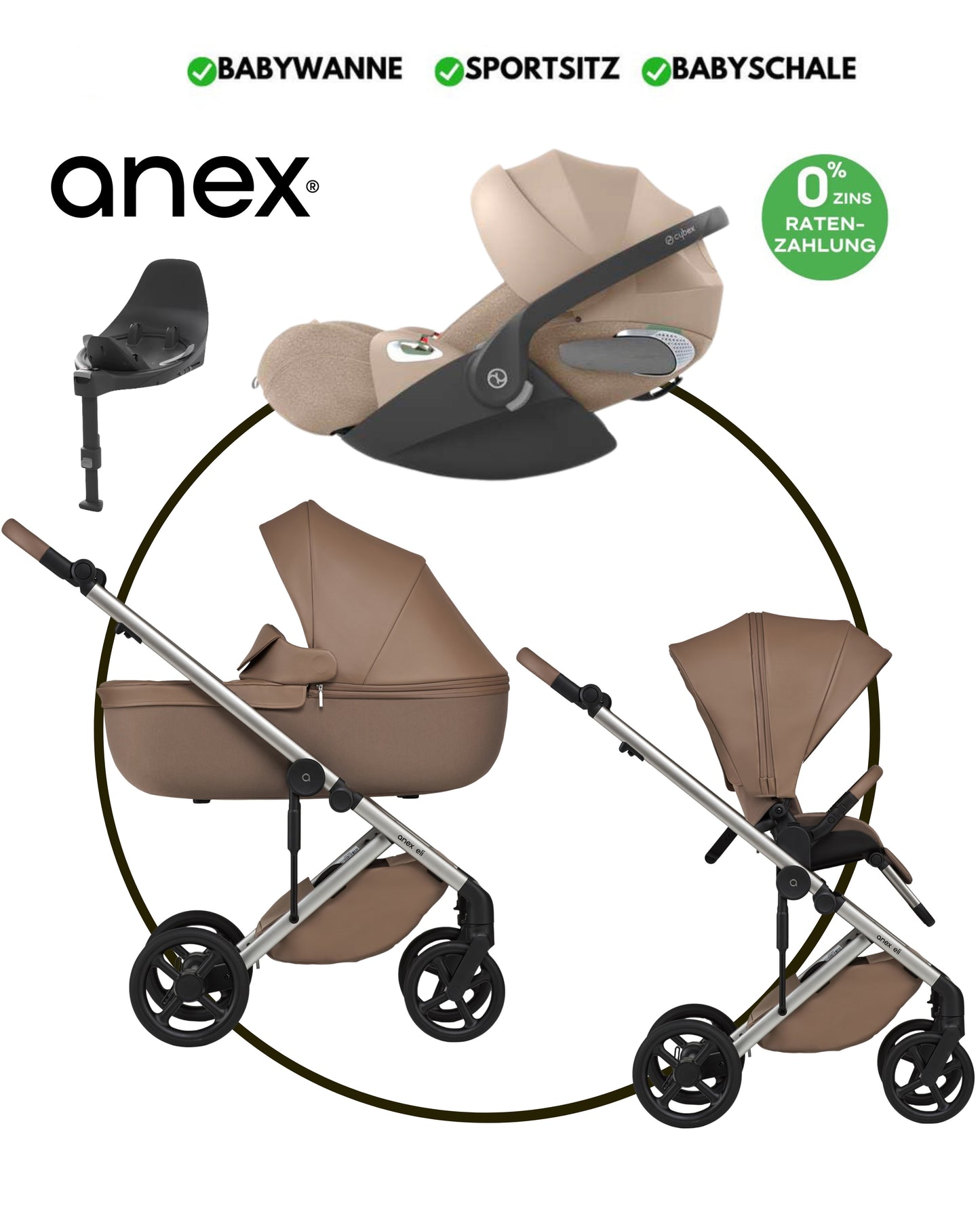4-in-1 ANEX ELI „SECRET“ - BUNDLE SET „CYBEX CLOUD-T COZY BEIGE“ mit Isofix Station