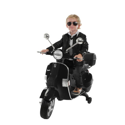 Kinder-Elektroroller Vespa, lizenziert, EVA-Reifen, LED-Scheinwerfer, Koffer, Soundmodul, Stützräder