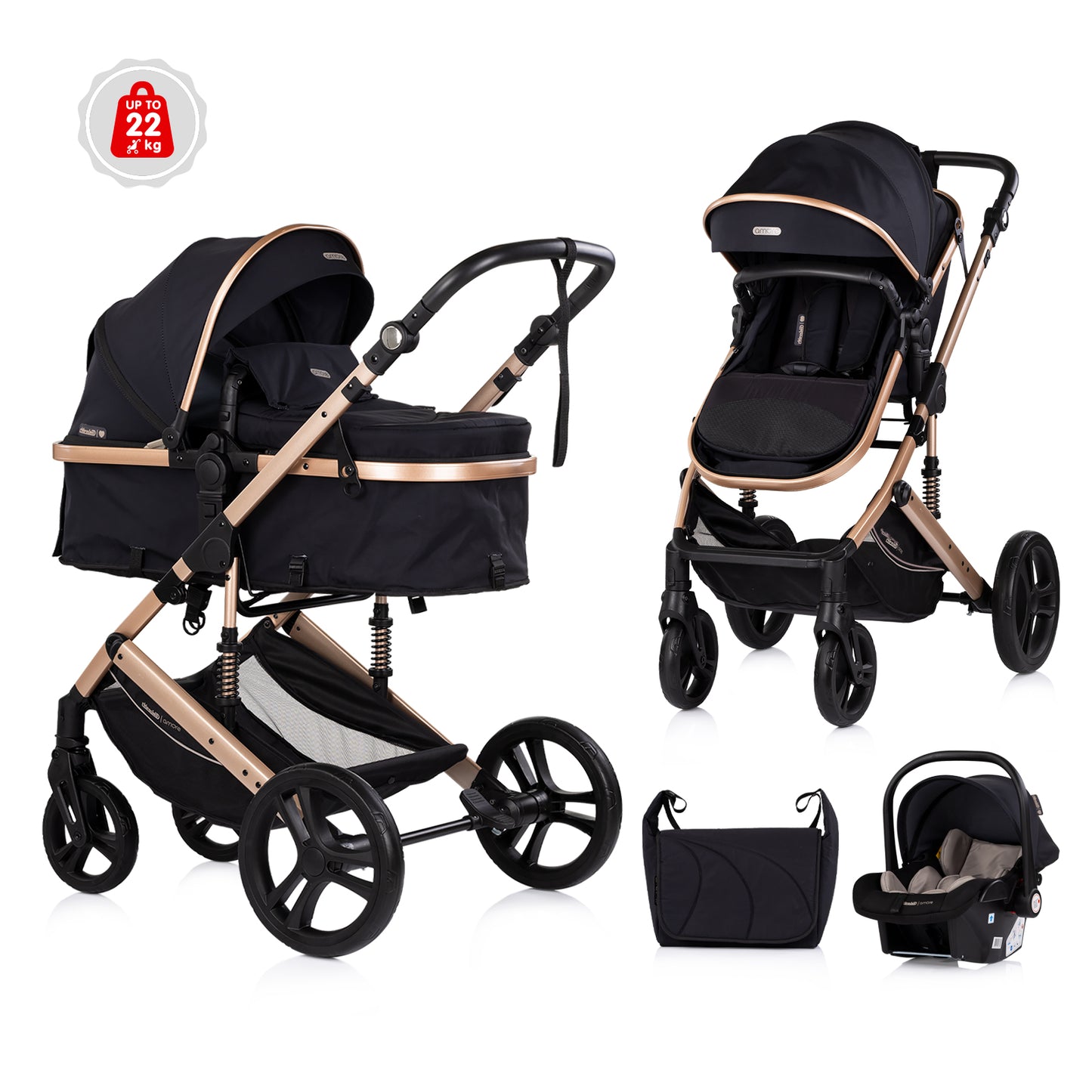 3-in-1 VERWANDELBARER KINDERWAGEN „AMORE“ NOIR