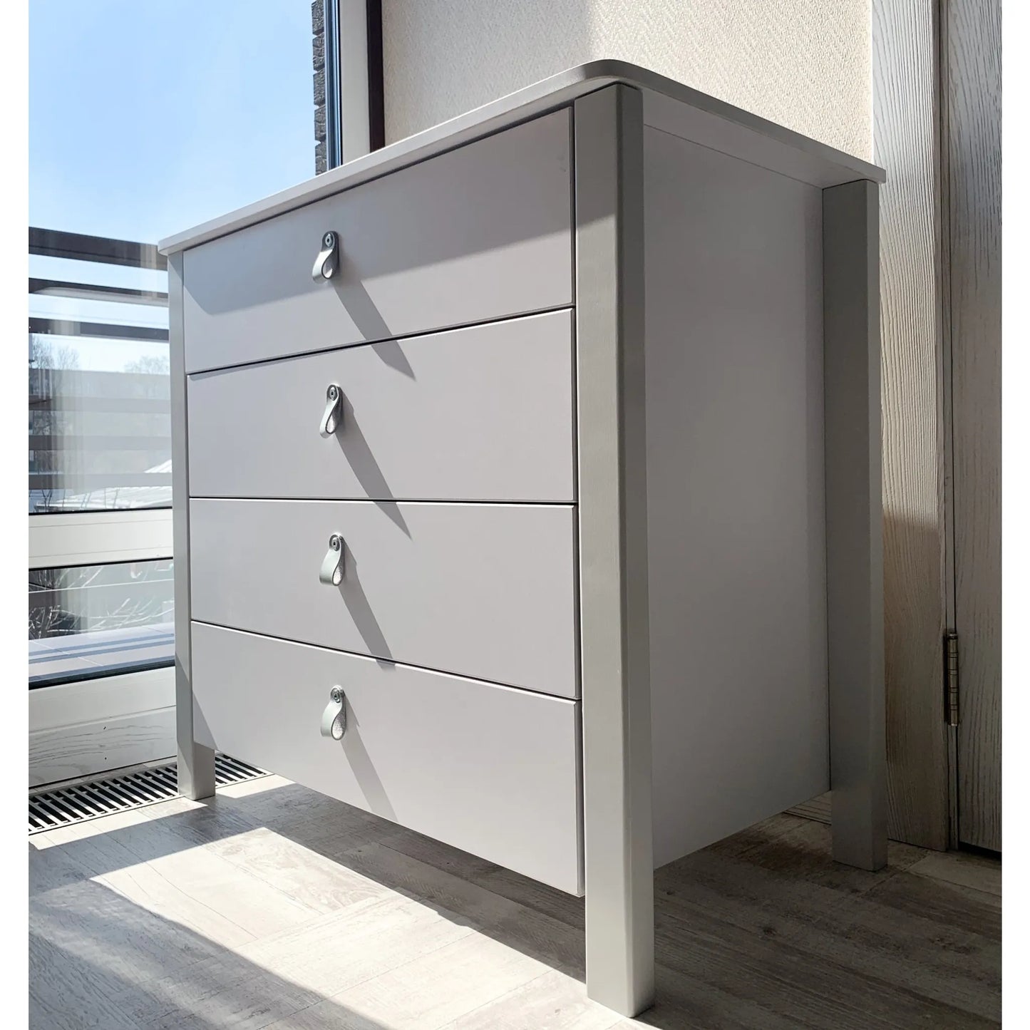 Veres Monaco Kinderzimmer / Möbelset / Babyzimmer (Babybett, Wickelkommode, Schrank) - Weiß Grau
