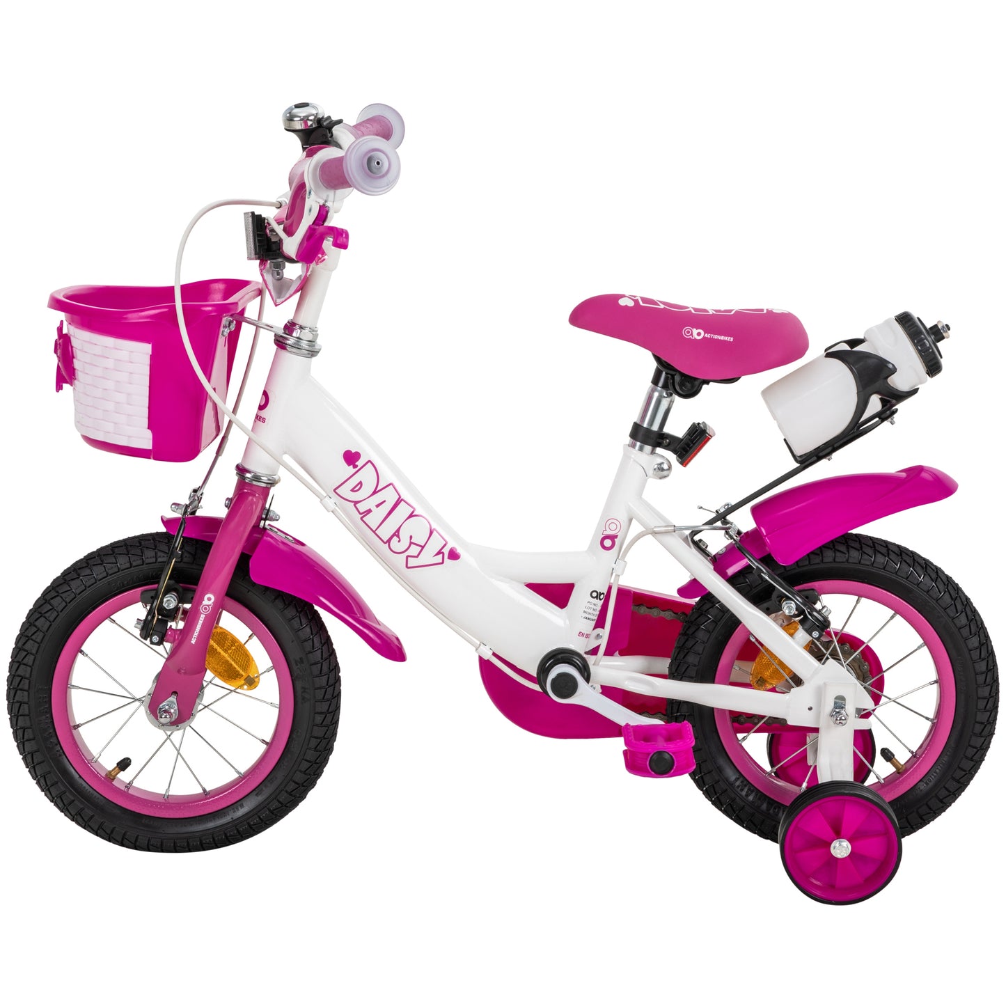 Kinderfahrrad Daisy 12 Zoll, pink, Stützräder, Korb, V-Brake-Bremsen, Antirutschgriffe