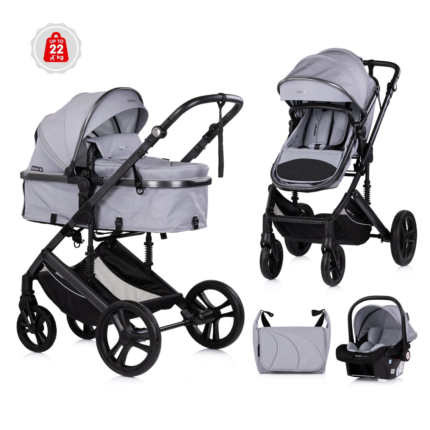 3-in-1 VERWANDELBARER KINDERWAGEN „AMORE“ PLATINUM
