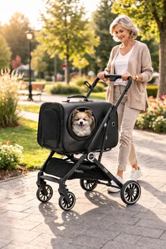 Hunde- und Katzenwagen – Luxuriöser 2-in-1 faltbarer Tierwagen mit abnehmbarem Transportbehälter