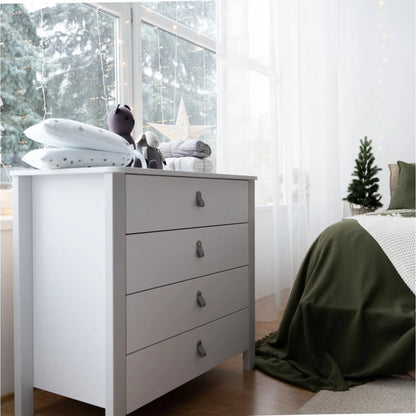 Veres Monaco Kinderzimmer / Möbelset / Babyzimmer (Babybett, Wickelkommode, Schrank) - Weiß Grau