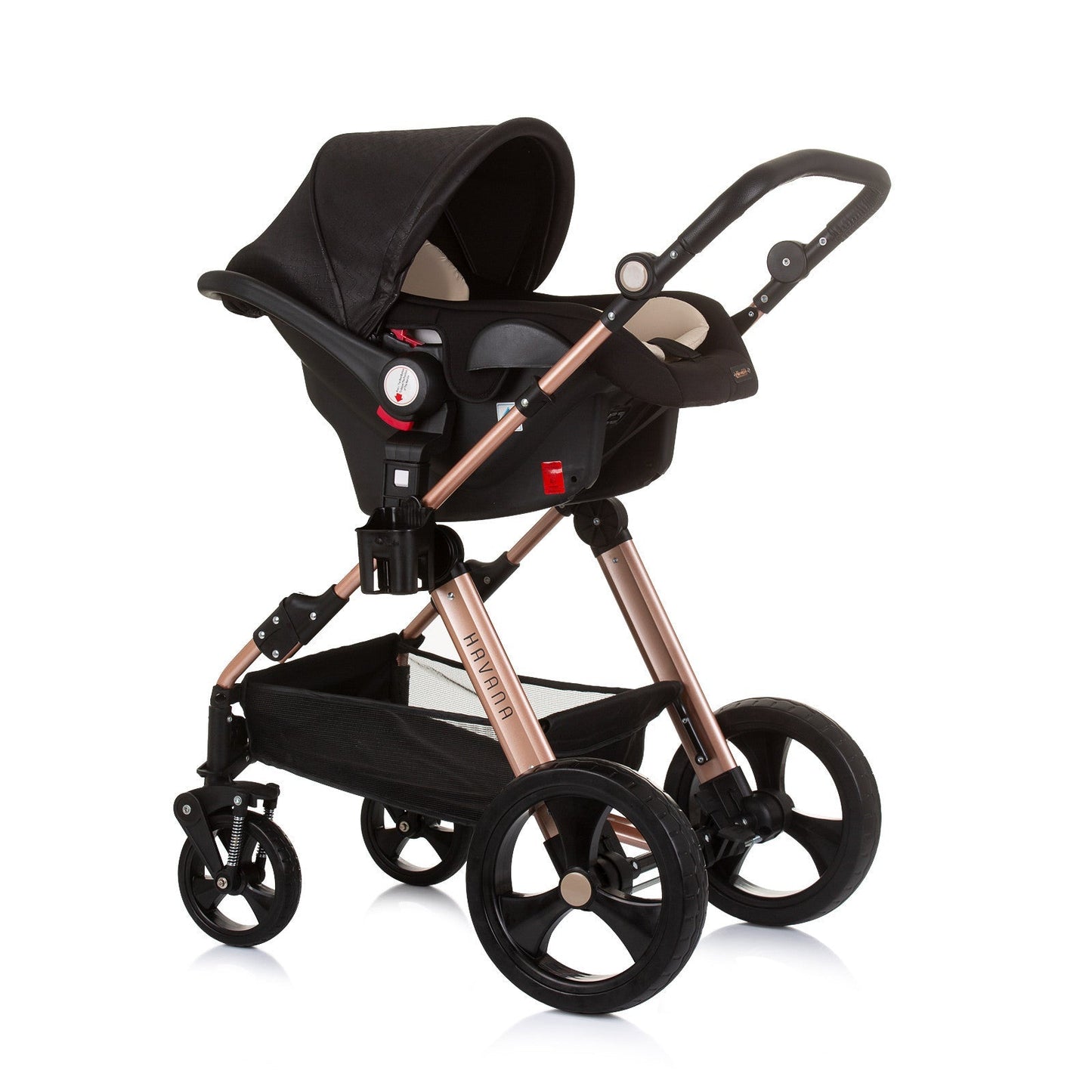 BUNDLE SET NUMMER 2: 3-in-1 Kinderwagen „HAVANA BLACK“ + BABYBETT AVA 120cm X 60cm inkl. Matratze
