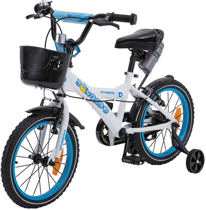 Kinderfahrrad Donaldo 16 Zoll, V-Brake-Bremsen, höhenverstellbar, Stützräder, Korb