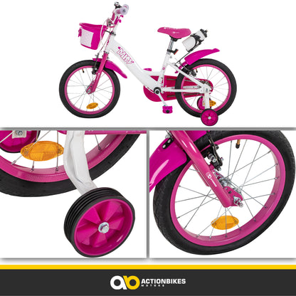 Kinderfahrrad Daisy 16 Zoll, pink, Stützräder, Korb, V-Brake-Bremsen, Antirutschgriffe