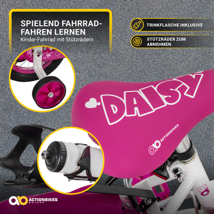 Kinderfahrrad Daisy 12 Zoll, pink, Stützräder, Korb, V-Brake-Bremsen, Antirutschgriffe