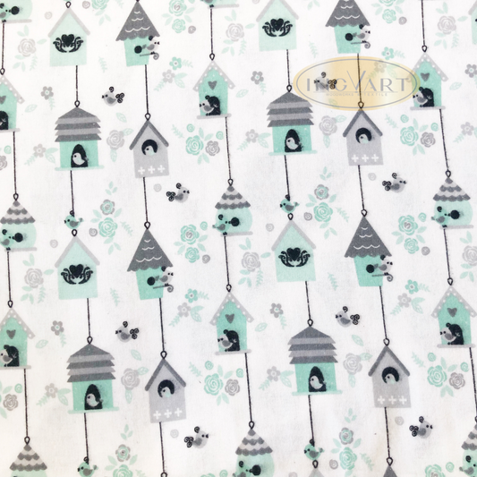 Flanellwindel „Minzfarbene Vogelhäuser“