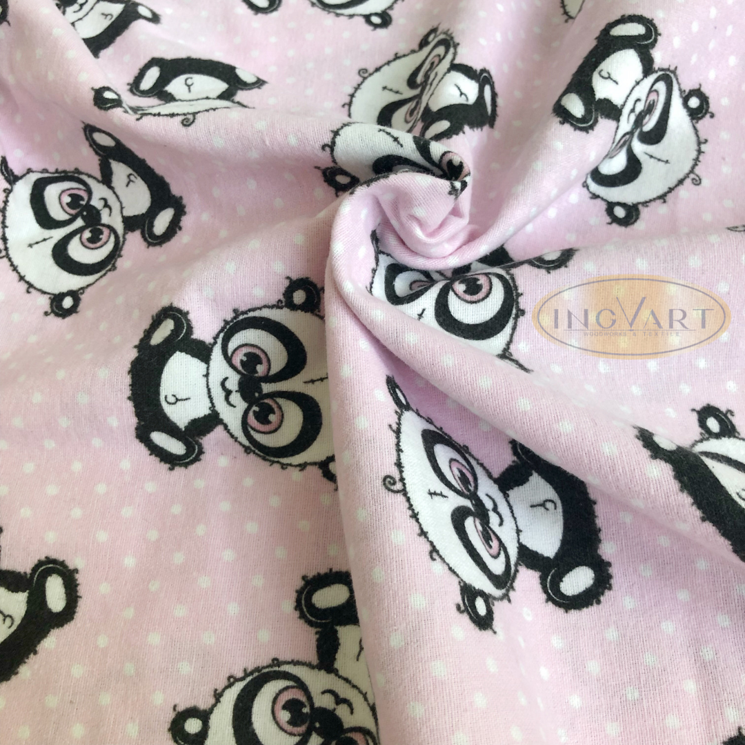 Flanellwindel „Pandas auf rosa-weißen Punkten“