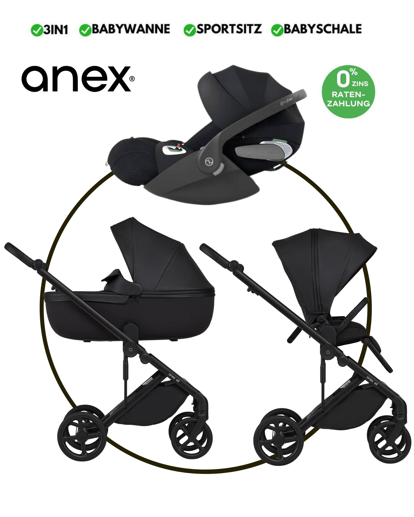 ANEX ELI „MIDNIGHT“ - BUNDLE SET „CYBEX CLOUD-T BLACK“