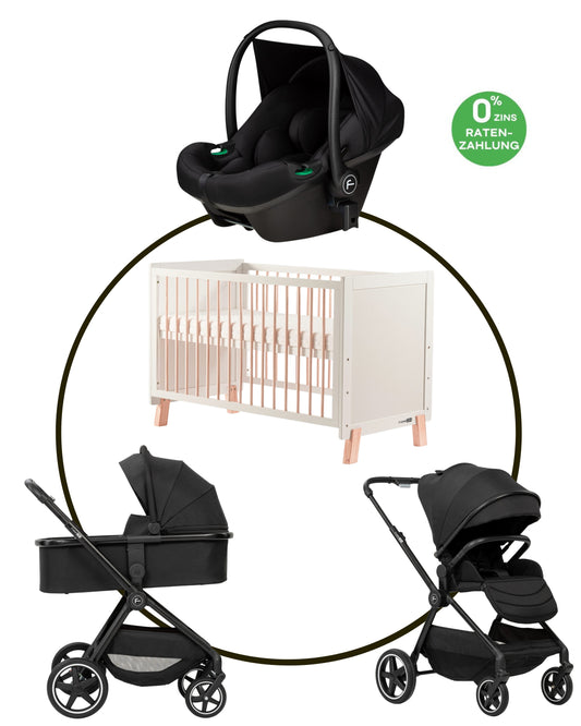 BUNDLE NUMMER 1: 3-in-1 Kinderwagen „ZACK“ + BABYBETT AVA 120cm X 60cm inkl. Matratze
