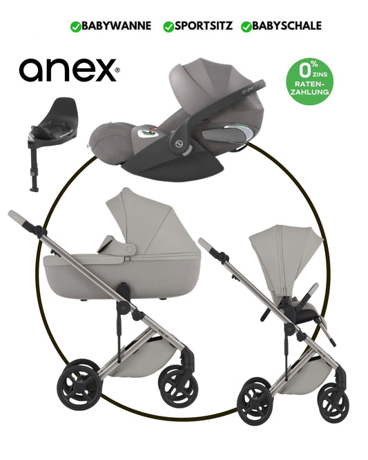 4-in-1 ANEX ELI „SANTAL“ - BUNDLE SET „CYBEX CLOUD-T MIRAGE GREY“ mit Isofix Station