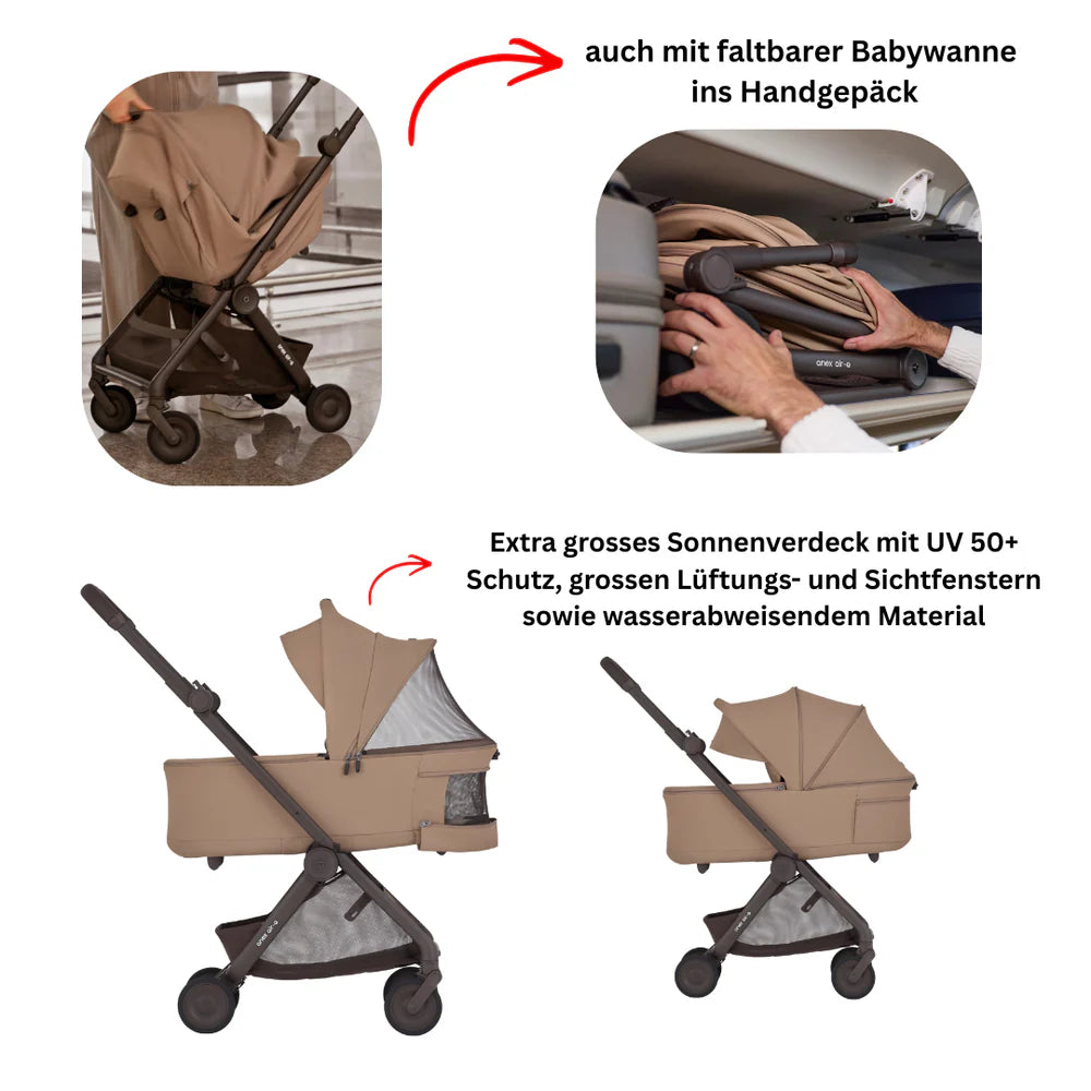 ANEX AIR-Q TRAVEL-BUNDLE 2-IN-1 SET MIT FALTBARER BABYWANNE - KARAMELL