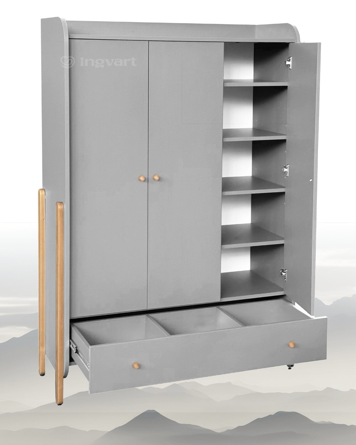 Kleiderschrank Nika 3-türig grau