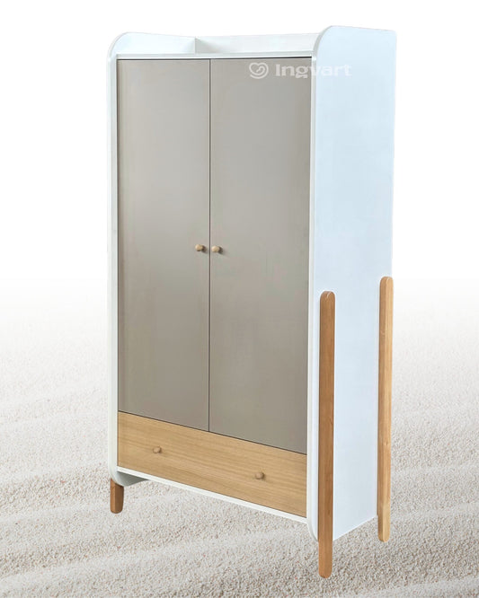 Kleiderschrank Nika, 2-türig, kühles Beige + Naturfarbe