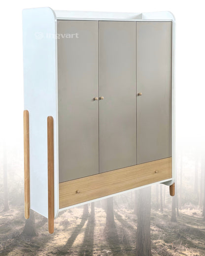 Kleiderschrank Nika, 3-türig, kühles Beige + Naturfarbe
