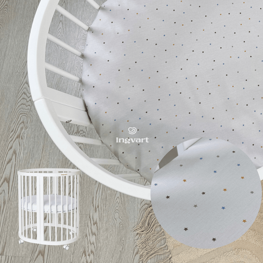 Matratzenlaken aus Baumwolle, 72 x 72 cm, „Mehrfarbige Sterne auf Grau“, Ranfors