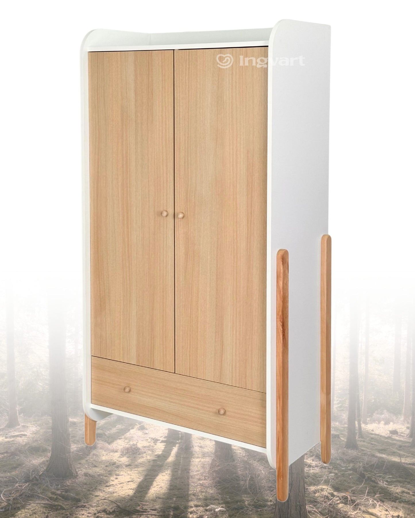 Nika 2-türiger Kleiderschrank, weiß-naturfarben