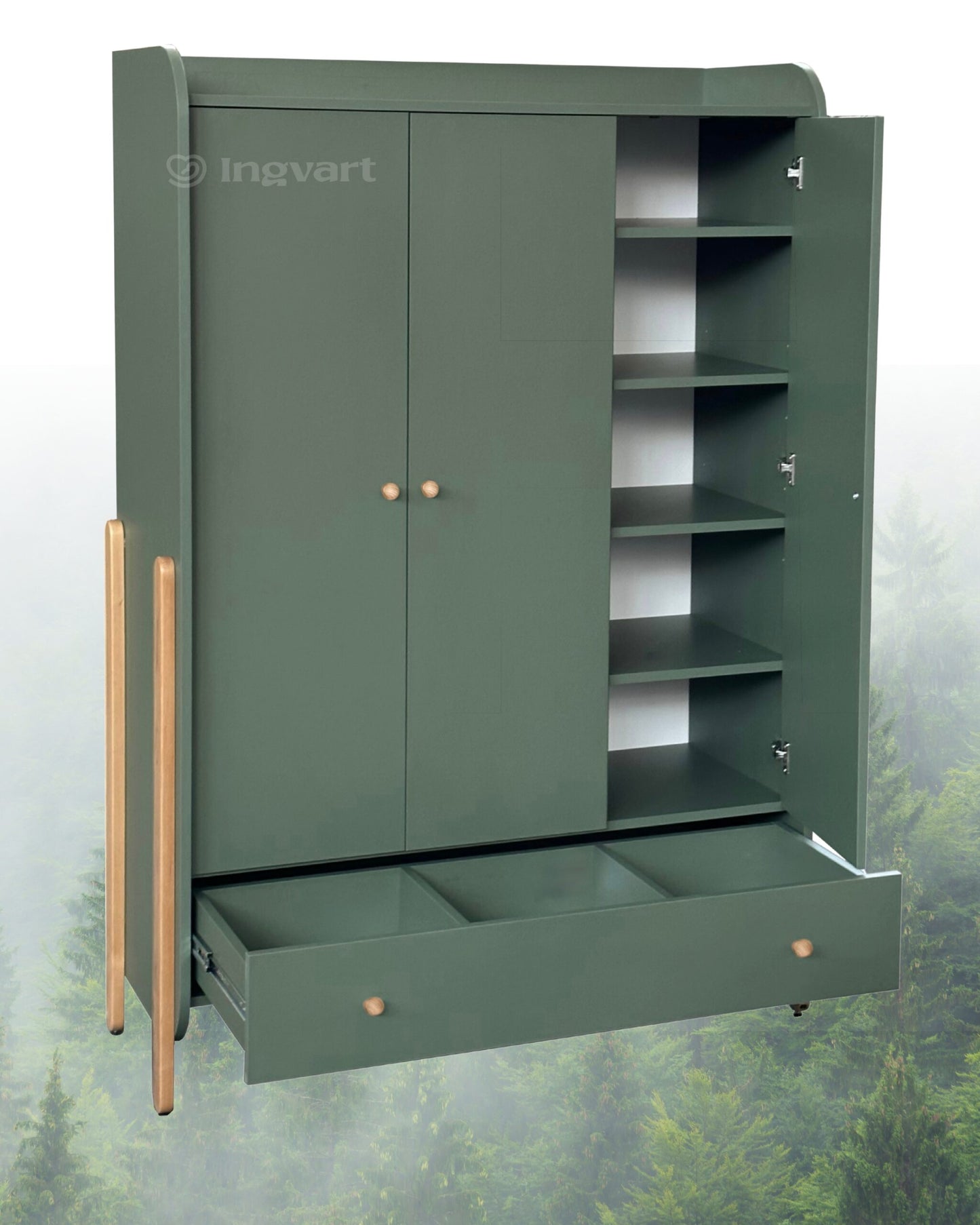 Nika 3-türiger Kleiderschrank, Waldgrün