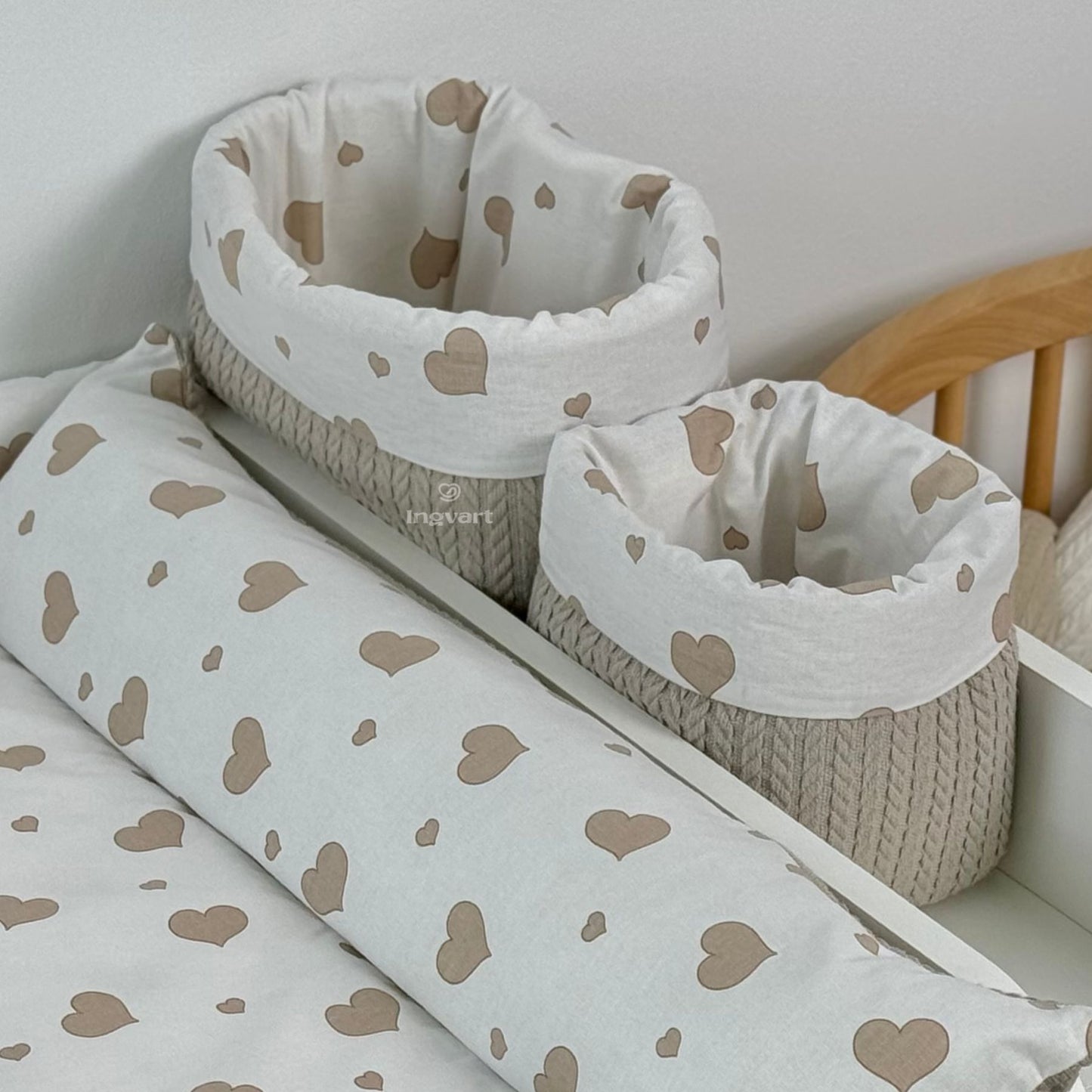 Organizer-Set „Beige Herzen auf Weiß“