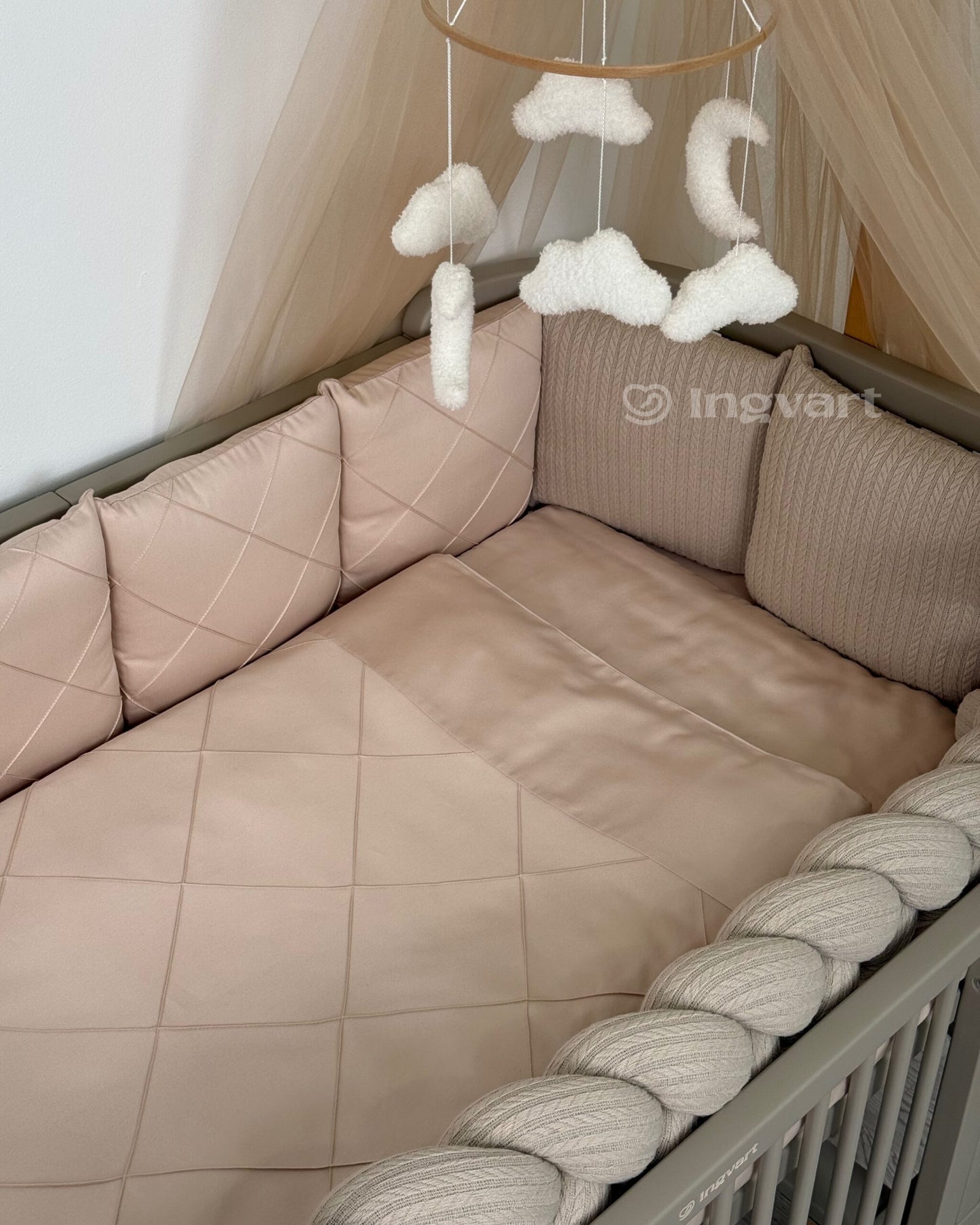 Satin-Set „Platinum“ Sand mit geflochtenem Stoff