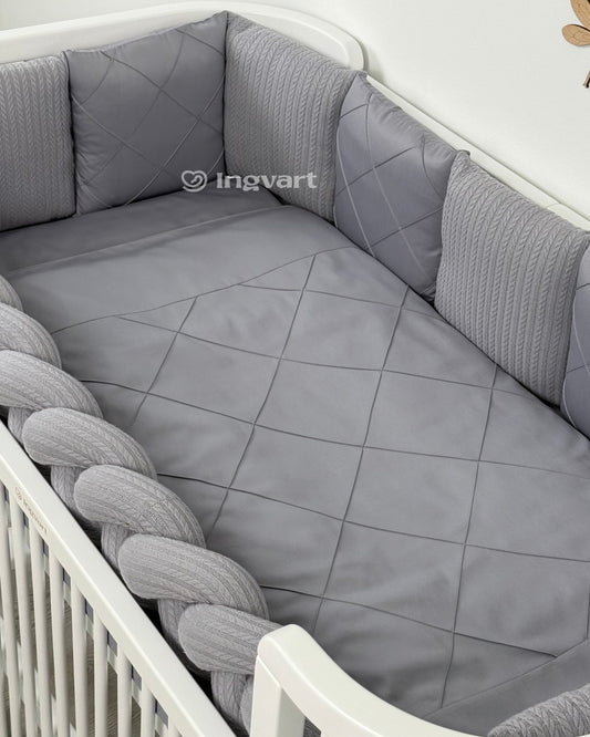 Satin-Set „Platinum“ grau klassisch mit geflochtenem Stoff