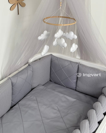 Satin-Set „Platinum“ grau klassisch mit geflochtenem Stoff