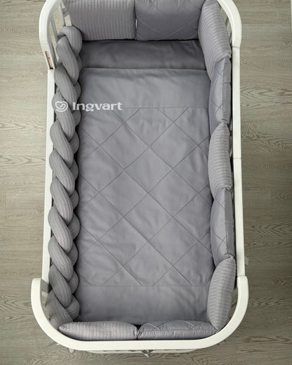 Satin-Set „Platinum“ grau klassisch mit geflochtenem Stoff