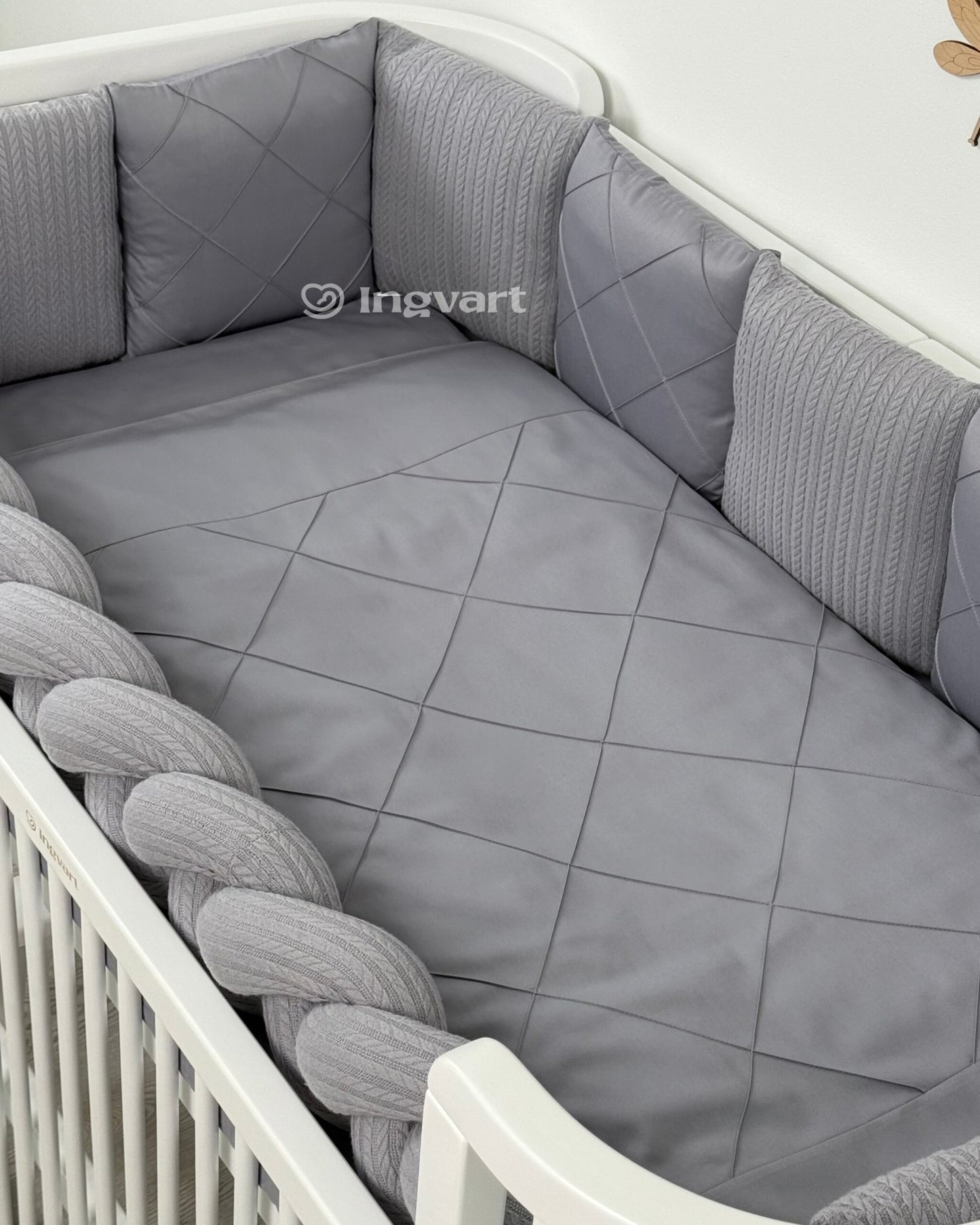 Satin-Set „Platinum“ grau klassisch mit geflochtenem Stoff