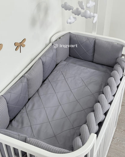 Satin-Set „Platinum“ grau klassisch mit geflochtenem Stoff