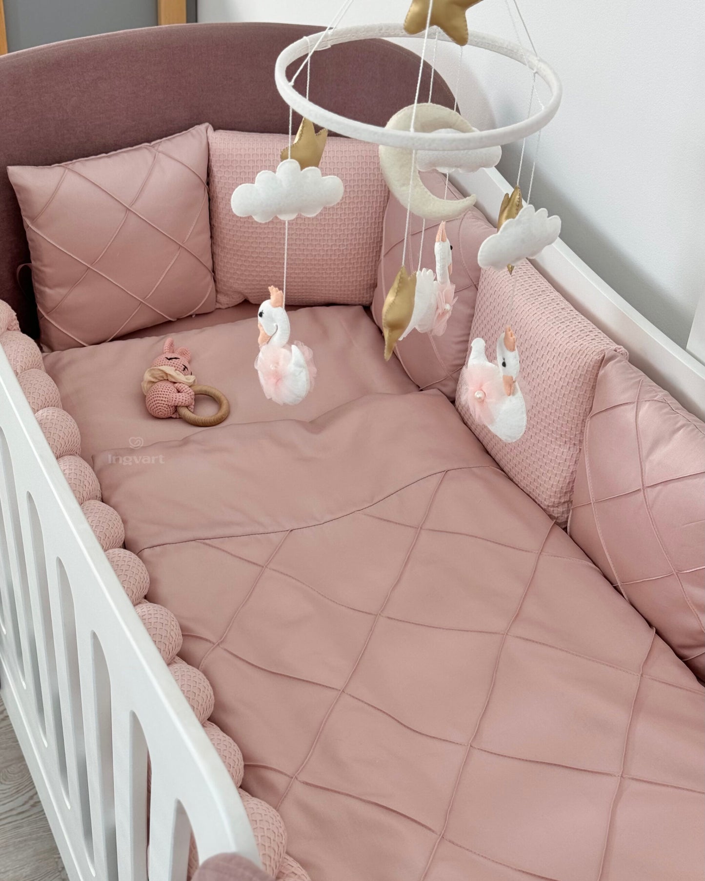 Satin-Set „Platinum“ in Altrosa (aus „Zopf“-Stoff)