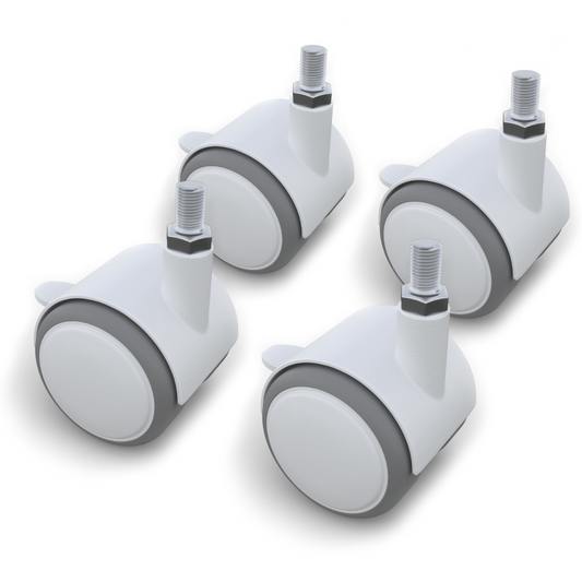 Satz rutschfester, weißer Rollen mit Bewegungssperre
