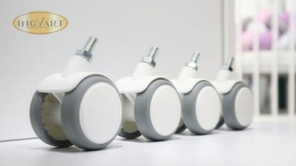 Satz rutschfester, weißer Rollen mit Bewegungssperre