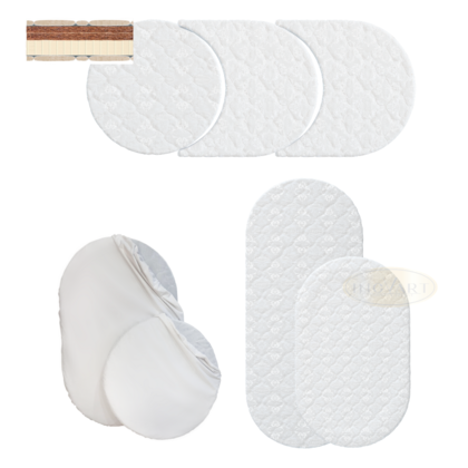 Zusätzlicher Abschnitt: Halbmond zur Matratzenverwandlung, mit verschiedenen Füllmaterialien: Kokosfaser, Kokos-Flexofilz, Kokos-Latex