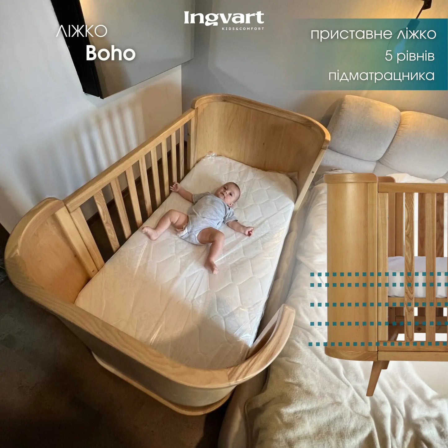 Boho-Verwandlungsbett mit glattem Bezug und beweglicher Wand